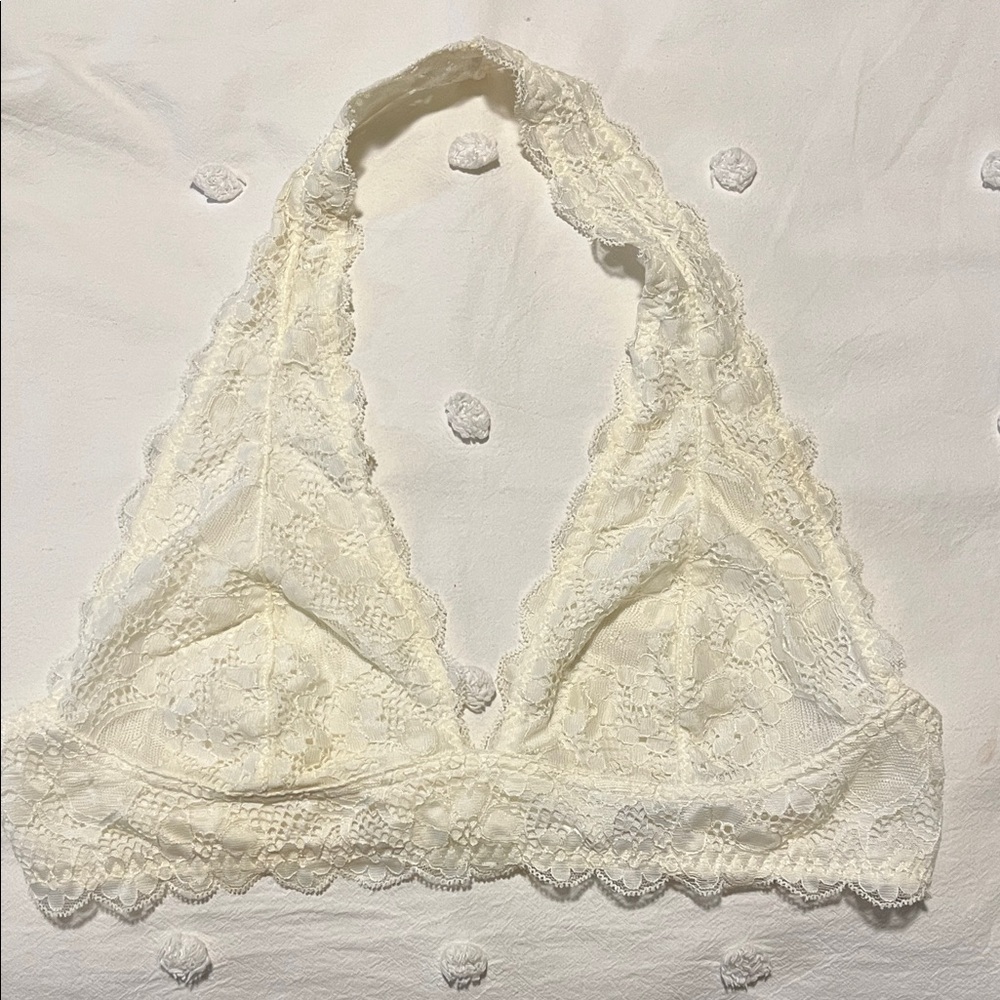Free People Cream Lace Halter Bralette